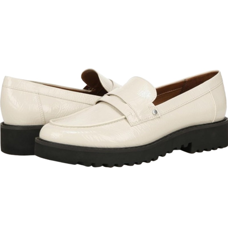 Franco Sarto Womens Cassandra Loafers Us 7.5 Cream Vegan Patent Leather Nib